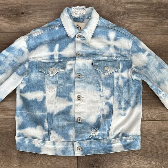 Levi's Made & Crafted Boxy Tie Dyed Denim Trucker Jacket Blue White Size 0 - Picture 4 of 12